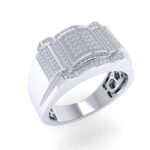 Sterling Silver Round Diamond Square Designer SZ 10 Mens Ring 1/4 Cttw