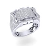 Sterling Silver Round Diamond Square Designer SZ 10 Mens Ring 1-1/6 Cttw