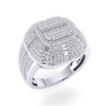 Sterling Silver Round Baguette Diamond SZ 10 Mens Designer Ring 1-1/2 Cttw