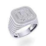 Sterling Silver Round Baguette Diamond SZ 10 Mens Designer Ring 1-3/8 Cttw