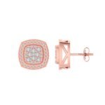 Sterling Silver Round Diamond Square Shape Designer Stud Earring RP+PP 1/2 Cttw