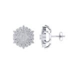 Sterling Silver Round Diamond Flower Designer Stud Earring RP 3/8 Cttw