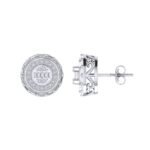 Sterling Silver Round Baguette Diamond Circle Shape Designer Stud Earring RP 3/8 Cttw
