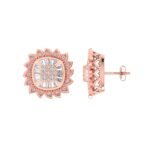 Sterling Silver Round Baguette Diamond Square Flower Designer Stud Earring RP+PP 3/8 Cttw