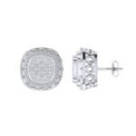 Sterling Silver Round Baguette Diamond Square Designer Stud Earring RP 5/8 Cttw