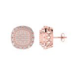 Sterling Silver Round Baguette Diamond Square Designer Stud Earring RP+PP 5/8 Cttw