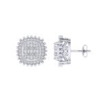 Sterling Silver Round Diamond Cushion Designer Stud Earring RP 3/8 Cttw