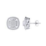 Sterling Silver Round Baguette Diamond Square Shape Designer Stud Earring RP 3/8 Cttw