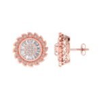 Sterling Silver Round Baguette Diamond Flower Designer Stud Earring RP+PP 3/8 Cttw