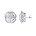 Sterling Silver Round Baguette Diamond Square Shape Designer Stud Earring RP 1/2 Cttw