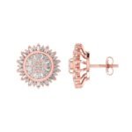 Sterling Silver Round Baguette Diamond Round Flower Designer Stud Earring RP+PP 3/8 Cttw