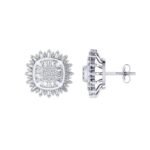 Sterling Silver Round Baguette Diamond Square Shape Designer Stud Earring RP 1/2 Cttw