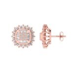 Sterling Silver Round Baguette Diamond Square Shape Designer Stud Earring RP+PP 1/2 Cttw