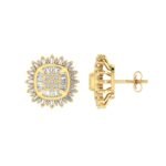 Sterling Silver Round Baguette Diamond Square Shape Designer Stud Earring RP+GP 1/2 Cttw