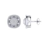 Sterling Silver Round Baguette Diamond Square Shape Designer Stud Earring RP 1/2 Cttw
