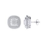 Sterling Silver Round Baguette Diamond Square Shape Designer Stud Earring RP 5/8 Cttw