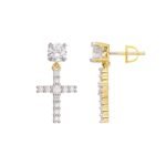 Sterling Silver Round Moissanite Cross Religious Stud Earrings RP+GP 7/8 Cttw