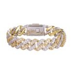 Sterling Silver Round Big Stone in Center Surrounded with Small Stones 14mm Moissanite Cuban Chain 8.5 Inch Bracelet RP+GP 12-3/4 Cttw