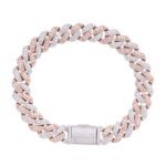 Sterling Silver Round Big Stone in Center Surrounded with Small Stones 10mm Moissanite Cuban Chain 8 Inch Bracelet RP+PP 6-7/8 Cttw