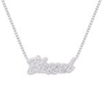 Sterling Silver Round Moissanite Blessed Word Designer 18 Inch Necklace RP 17-1/3 Cttw