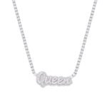 Sterling Silver Round Moissanite Queen Word Designer 18 Inch Necklace RP 15-5/8 Cttw
