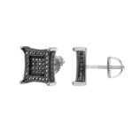 Sterling Silver Round Black Moissanite Square Shape Stud Earrings BP+RP 7/8 Cttw