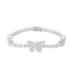 Sterling Silver Round Baguette 3mm Tennis Moissanite Butterfly Designer 7 Inch Bracelet RP 6 Cttw
