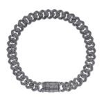 S.Silver 8mm Round Black Moissanite Miami Cuban 8 Inch Mens Bracelet RP+BP 5 Cttw