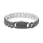 Sterling Silver 12mm Round Black Moissanite Miami Cuban 8 Inch Mens Bracelet RP+BP 7-3/4 Cttw