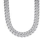 Silver Silver Round 22mm Moissanite Miami Cuban 22 Inch Mosaic Setting Necklace RP 60-1/4 Cttw