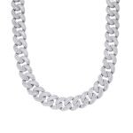 S.Silver Round 20mm Moissanite Round and Baguette in Centre Cuban 22 Inch Necklace RP 61-3/4 Cttw
