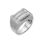Sterling Silver Round Baguette Moissanite SZ 10 Designer Mens Ring RP 3-1/3 Cttw