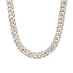 Sterling Silver Round 15mm Moissanite Round and Baguette in Centre Cuban 22 Inch Necklace RP+GP 40-1/5 Cttw