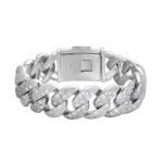 Sterling Silver Round 22mm Moissanite Miami Cuban 8.5 Inch Mosaic Setting Bracelet RP 26 Cttw