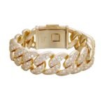 Sterling Silver Round 22mm Moissanite Miami Cuban 8.5 Inch Mosaic Setting Bracelet GP 26 Cttw