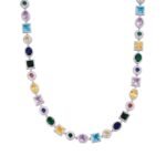 Sterling Silver Moissanite Round with Color Stone Designer 22 Inch Necklace RP 13-1/3 Cttw