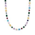 Sterling Silver Round Moissanite Heart with Color Stone Designer 22 Inch Necklace RP 10-7/8 Cttw