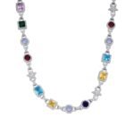 Sterling Silver Round Moissanite Star with Color Stone Designer 22 Inch Necklace RP 15-1/2 Cttw