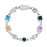Sterling Silver Round Moissanite Star with Color Stone Designer 8 Inch Bracelet RP 5-1/3 Cttw
