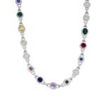 Sterling Silver Round Moissanite with Color Stone Designer 22 Inch Necklace RP 17-5/8 Cttw