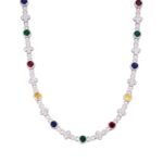 Sterling Silver Round Moissanite Cross Infinity with Color Stone Designer 22 Inch Necklace RP 13 Cttw