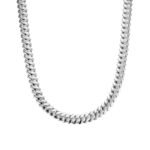 Sterling Silver Round Moissanite 20 Inch Plain Cuban With Iced Out Lock Necklace RP 1/2 Cttw