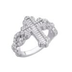 Sterling Silver Round Baguette Moissanite Cross Religious SZ 9 Ring RP 1-5/8 Cttw