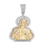 Sterling Silver 45mm Round Moissanite Jesus Religious Pendant RP+GP 3-3/4 Cttw
