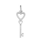Sterling Silver Round Moissanite Double Heart Key Designer Pendant RP 1/6 Cttw