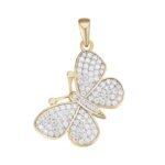 Sterling Silver Round Moissanite Butterfly Animal Pendant RP+GP 1 Cttw