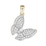 Sterling Silver Round Moissanite Butterfly Animal Pendant RP+GP 3/4 Cttw