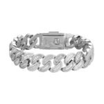 Sterling Silver Round 15mm Moissanite Round and Baguette in Centre Cuban 8.50 Inch Bracelet RP