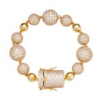 Sterling Silver Round Moissanite Bead Ball Designer Chain 8.5 Inch Mens Bracelet GP 45-3/4 Cttw