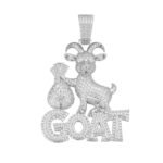 Sterling Silver Round Moissanite GOAT with Dollar Bag Animal Pendant RP 10-1/2 Cttw